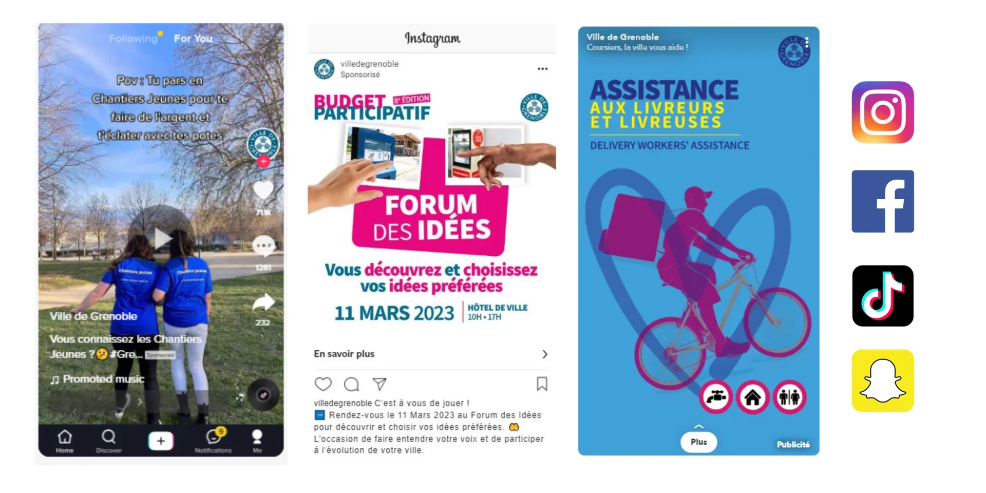 Exemples de publicités réalisées pour la Ville de Grenoble